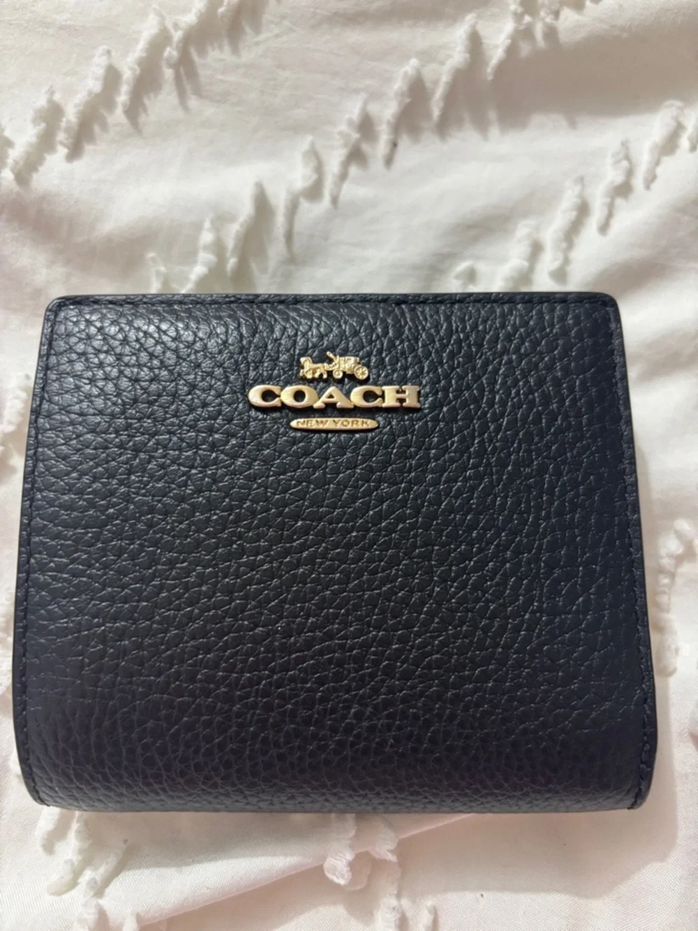 Coach Black Pebbled Leather Small Wallet with Gold Logo - Picture 6 of 6